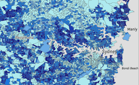 The areas of Sydney with high levels of short distance car trips